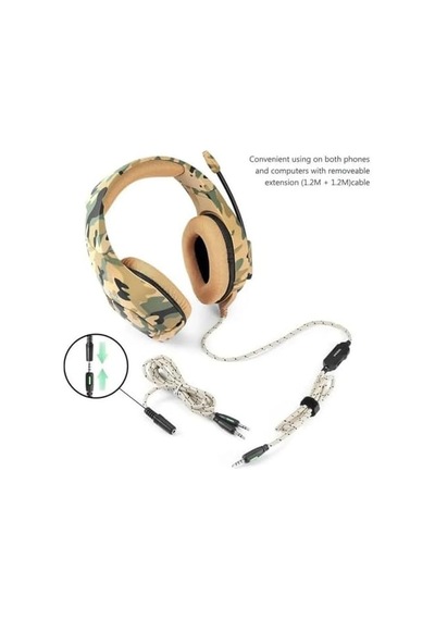 Gaming Profesyonel Oyuncu Kulaklığı Rgb 3.5mm, Kamuflaj Desenli Gamer Işıklı Kulaklık, K1b