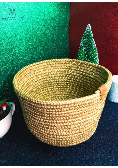Mavaux Çok Amaçlı, 25cm - 20 Cm -23 Cm Jüt, Sepet, Hasır, Dokuma Sepet, Düzenleyici Sarı