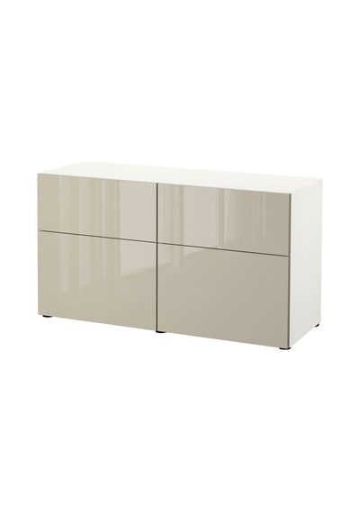 Dolap Kombinasyonu, Beyaz-parlak Cila-bej, 120x42x65 Cm, Selsvıken, Çıt Çıt Raylı Beyaz