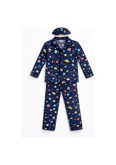 Beka Kids Desenli Uzun Kollu Önden Düğmeli Gömlek Yaka Erkek Çocuk Pijama Takımı Ve Göz Bandı Lacivert Beka Kids Desenli Uzun Kollu Önden Düğmeli Gömlek Yaka Erkek Çocuk Pijama Takımı Ve Göz Bandı Lacivert