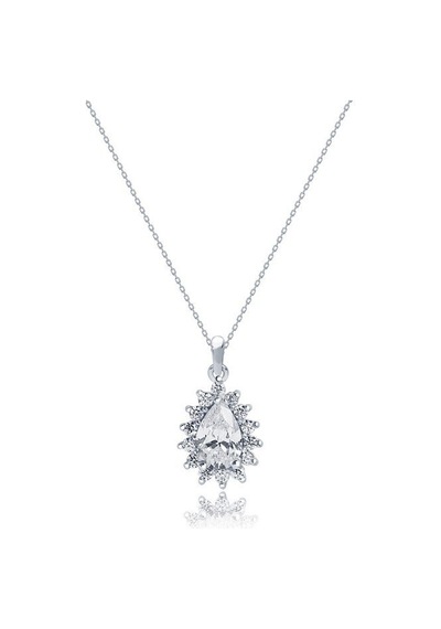 Diamond Line Gülaylar - Beyaz Altın 8 Ayar Damla Taş Kolye
