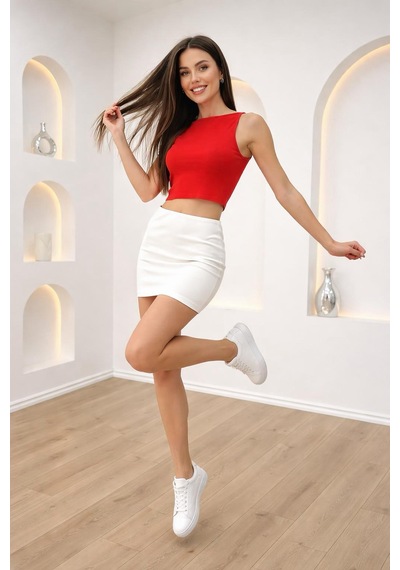 Biye Detaylı Crop Top Kırmızı
