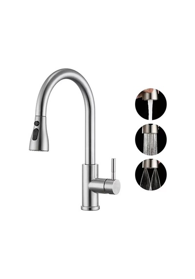 Alfas Spiralli Mutfak Eviye Bataryası İnox 3 Buton Fonksiyonel Yağmurlama Basınçlı 304 Çelik Inox