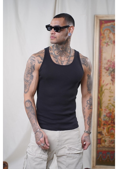 Slim Fit Kaşkorseli Esnek Düz Erkek Sporcu Atlet Siyah
