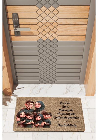 Rugmood Modern Dijtal Baskı Kalabalık Aile Kapı Önü Paspası Çok Renkli