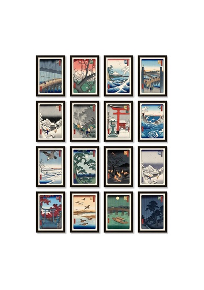 Hiroshige Tabloları 16'lı Sticker Seti Laptop Defter Telefon Etiketi Çok Renkli