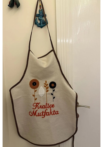 Villadia Home Textile Mutfak Önlüğü Nakış Punch İşlemeli Yemek Pişirme Önlüğü Mutfak Şefi Önlüğü Krem2