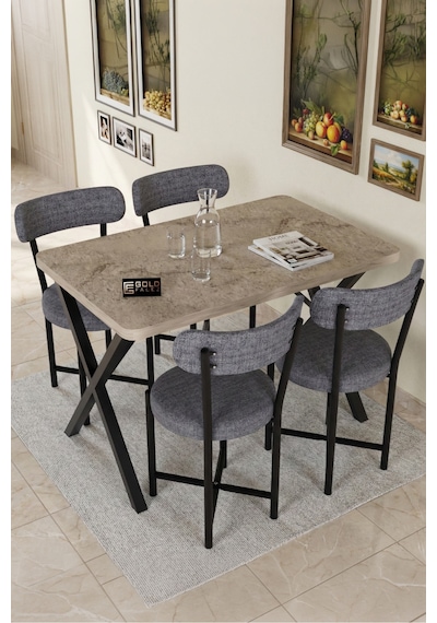 Sandalye 2 Adet Keten Kumaş Metal Ayak Modern Mutfak Sandalyesi Cafe Balkon Ofis Teddy Gri