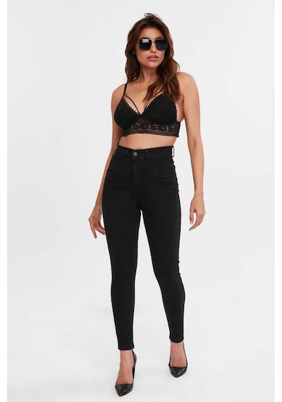 Shevega Kadın Siyah Ön Contali Likrali Dar Paça Jeans Pantolon Siyah