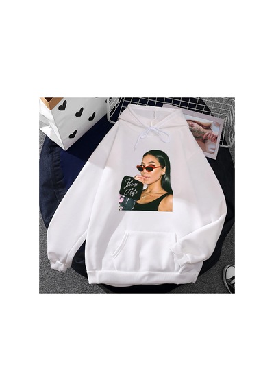 Tarzsokak Beyaz Unisex Jhene Aiko Kapüşonlu Streetwear Şarkıcı Grafik Baskı
