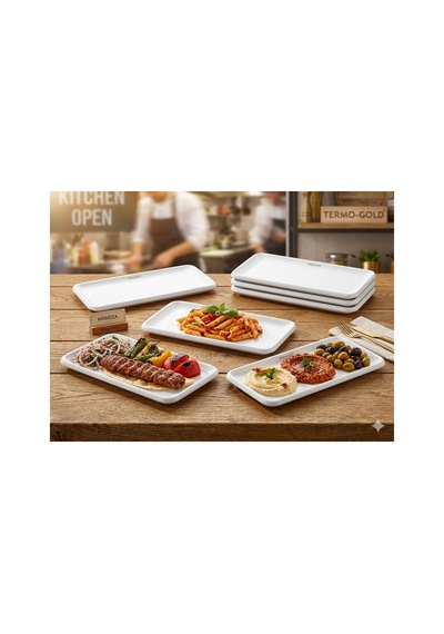6 Adet 16x35 Cm Mimoza Beyaz Melamin Tavuk Sunum Tabağı Kebap, Makarna, Meze Servis Tabağı Beyaz