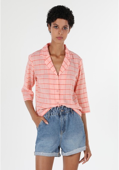 Colin's Colins Regular Fit Shirt Neck Kareli Kadın Turuncu Uzun Kol Gömlek Cl1058824 Q1.v2 Ora Turuncu