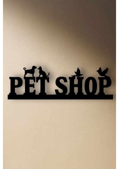 Ahşap Tablo Dekoratif Duvar Petshop Yazısı İşyerleri İçin Siyah Renk