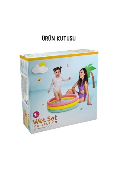Lexroo Şişme Yumuşak Tabanlı Renkli 3 Boğumlu Baby Pool Çocuk Bebek Havuzu,114x25 Cm Ve Pompa+yama Çok Renkli