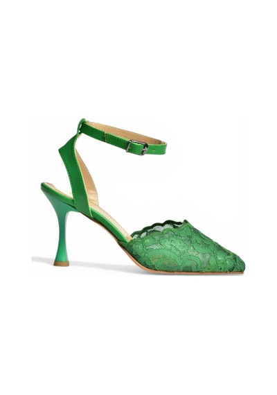 Fox Shoes Y752044206 Yeşil Dantelli İnce Topuklu Kadın Ayakkabı