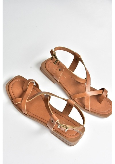 Fox Shoes Taba Hakiki Deri Parmak Arası Kadın Sandalet M291841203