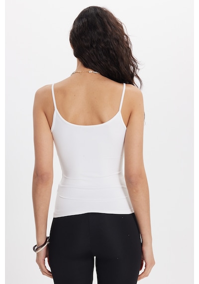 Tudors Kadın Slim Fit Dar Kesim Pamuklu Likralı İnce Askılı Ekru Atlet-50605