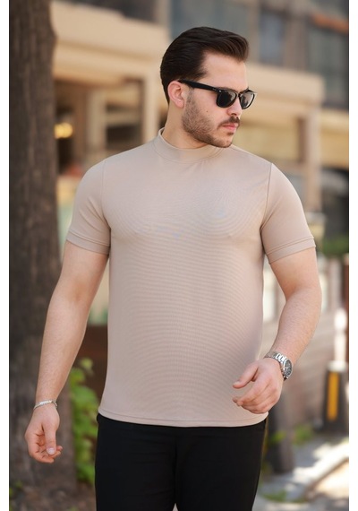 Veraura Lifestyle Erkek Yarım Balıkçı Yaka Kısa Kollu T-shirt bej