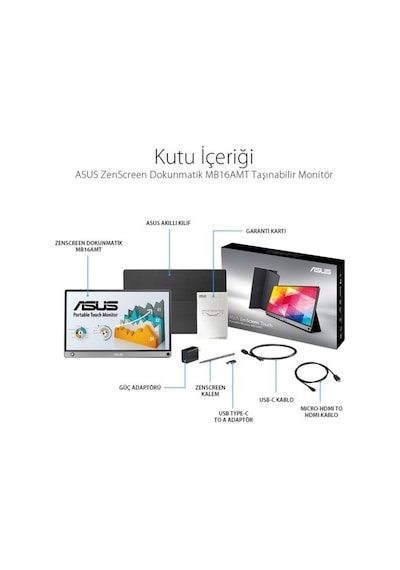 Asus MB16AMT 15.6" 5 MS 60 Hz USB Type-C Full HD IPS Dokunmatik Monitör