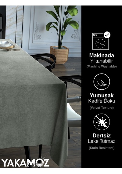 Taş Rengi Kadife Dokulu Masa Örtüsü Dertsiz Velvet Touch Serisi Taş Rengi