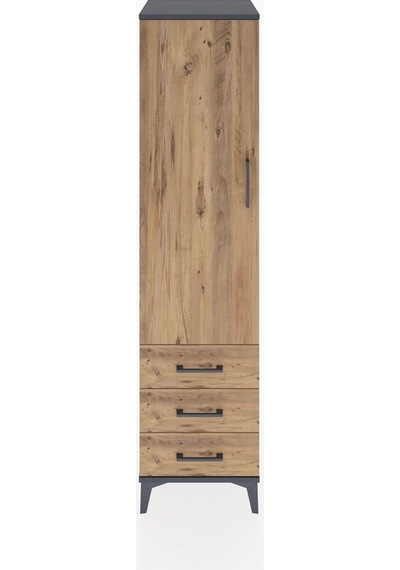 Hyperion Dolap Tek Raflı 3 Çekmeceli Tek Askılı 44x44x182 Ant... Antrasit