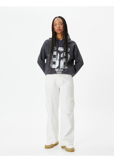 Koton Kolej Kapşonlu Sweatshirt Şardonlu Baskılı Antrasit 4wal10614ık Antrasit