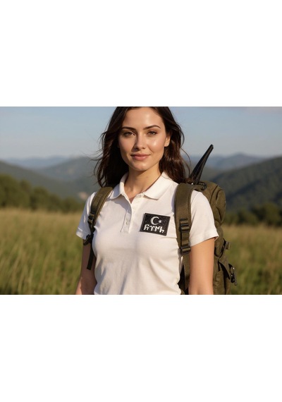 Göktürk Ay Yıldız Arması - Nakışlı Kumaş Patch Siyah Beyaz