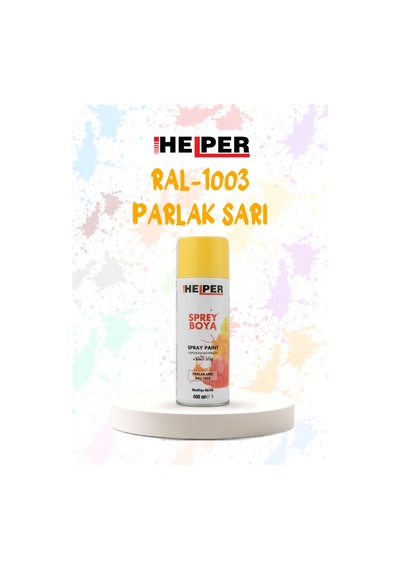 Helper Ral 1003 Parlak Sarı Akrilik Sprey Boya 400 Ml Siyah