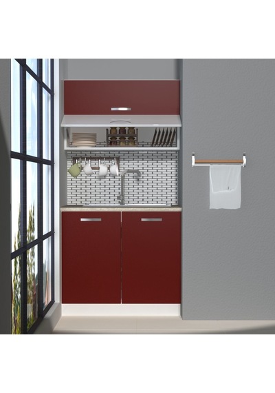 Decoraktiv Mini 90t Mdf Hazır Mutfak Dolabı - Tezgah Dahil - Bordo
