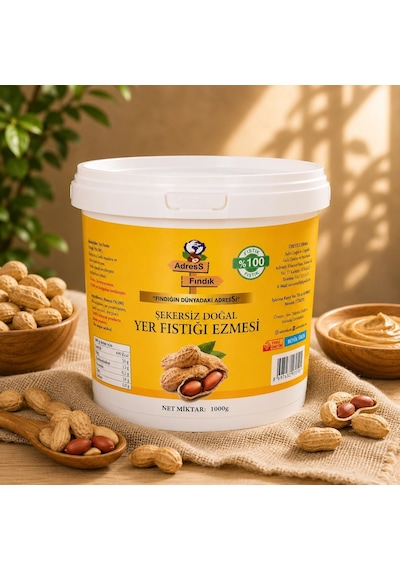 Adress Fındık Şekersiz Doğal Yer Fıstığı Ezmesi 1 KG