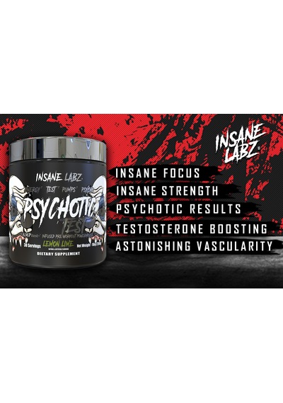 Insane Labz Psychotic Test, High Stim Testosterone Energy & Pump Boosting Pre-workout Powder Karışık