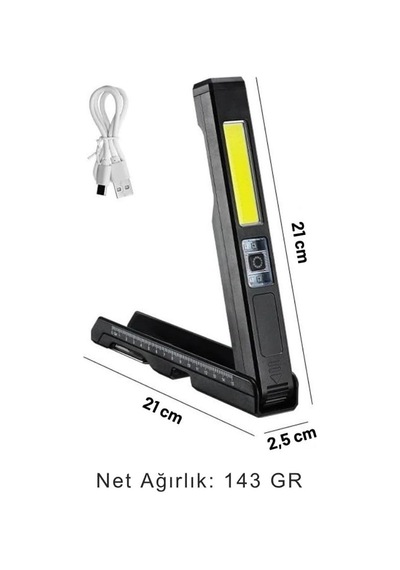 Gp-299 Şarjlı Mıknatıslı Cob Led Çalışma Lambası - Tamir Lambası Kırmızı - Mavi İkaz Ledli