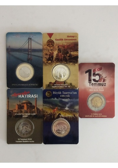 5 Adet Hatira Para 1 Lira Tedavül Madeni Para
