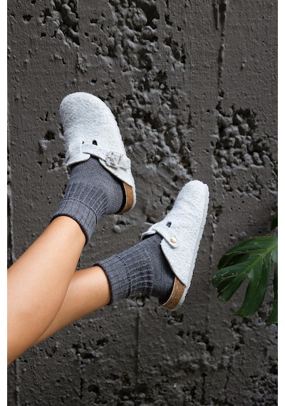 Ozzy Socks 3 Lü Kışlık Kadın Yünlü Uyku Çorabı Soft Touch Antrasit Renk Isı Tutucu Çorap Antrasit