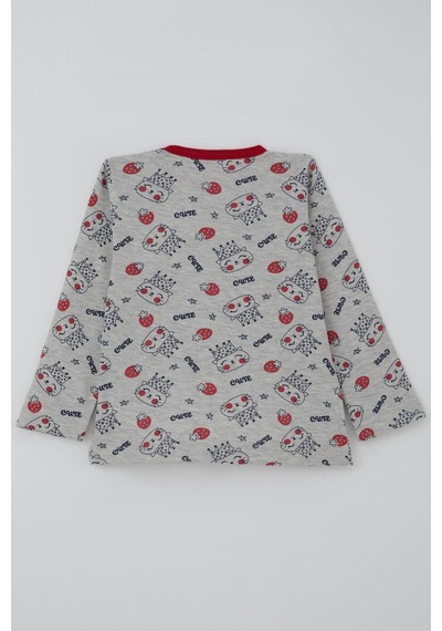 Breeze Kız Bebek Pijama Takımı Sevimli Kraliçe Desenli Çilekli 9 Ay-3 Yaş, Açık Gri Melanj Açık Gri Melanj