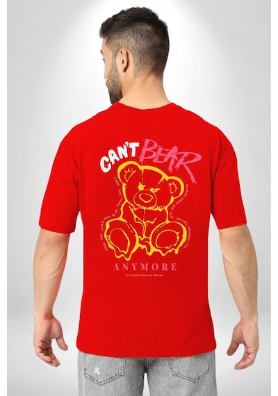 Artık Katlan Kırmızı Oversize Unisex Ön Ve Sırt Baskılı Tişört Kırmızı