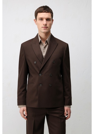 Antioch Kruvaze Relaxed Fit Erkek Blazer Ceket Koyu Kahve
