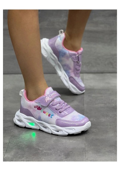Adımist Çocuk Unisex Rahat Ortopedik Taban Işıklı Snakers Spor Ayakkabı Lento Işıklı Beyaz - Lila