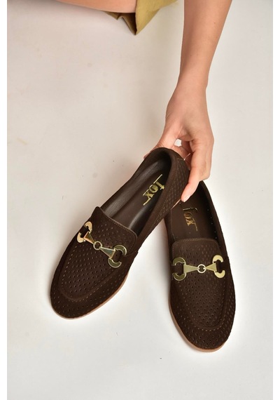 Fox Shoes Y291262402 Kahverengi Süet Toka Detaylı Kadın Babet Kahverengi