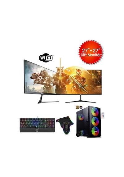 Izoly ST999398 R5-5500 32 GB 256 GB M.2 NVMe 512 GB SSD RTX4060 8 GB 27"+ 27"Free Dos Masaüstü Oyuncu Bilgisayarı