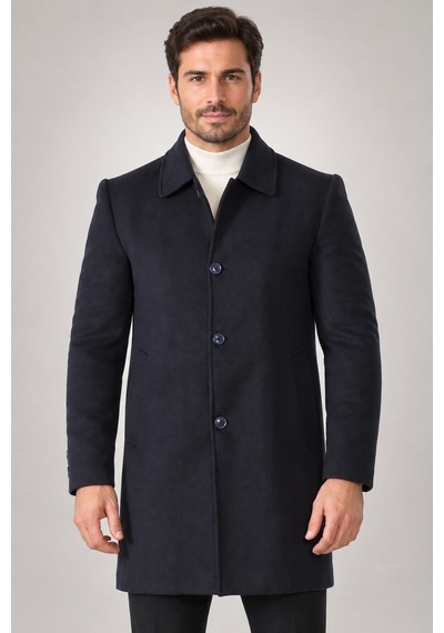 Plt9364 Dewberry Erkek Palto-düz Lacivert