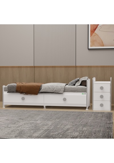 Garaj Home Melina Mdf Çıtalı Beşik + Yatak - Gri Beyaz