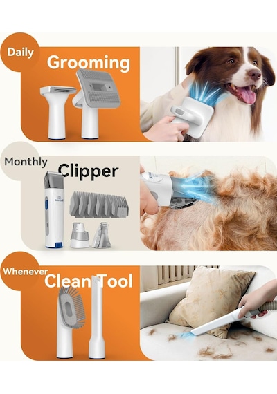 Oneisall Vakumlu Temizleyicili Köpek Tıraş Makinesi, 12000 Pa Süper Emiş Tarak & Fırça