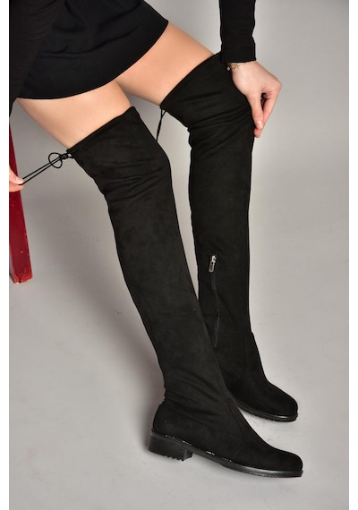 Fox Shoes T726888802 Siyah Süet Streç Kadın Çizme Siyah-Süet