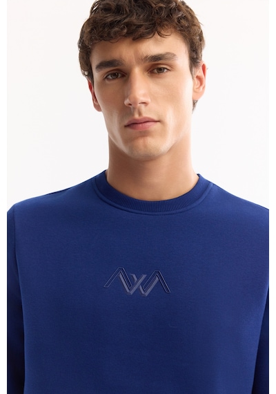 Avva Erkek Saks Bisiklet Yaka Pamuklu Şardonlu Baskılı Regular Fit Sweatshirt B001033 Saks Mavi