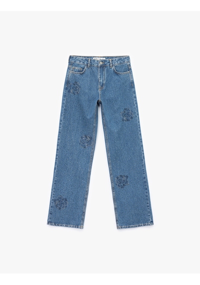 Koton Normal Bel Düz Paça Düğmeli Çiçekli Taşlı Jean Pantolon - Straight Jeans Koyu İndigo 6wal40189md Dark Indigo Koton Normal Bel Düz Paça Düğmeli Çiçekli Taşlı Jean Pantolon - Straight Jeans Koyu İndigo 6wal40189md Dark Indigo
