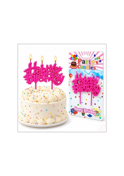 Happy Birthday Doğum Günü Pasta Mumu, 11 Cm - Fuşya