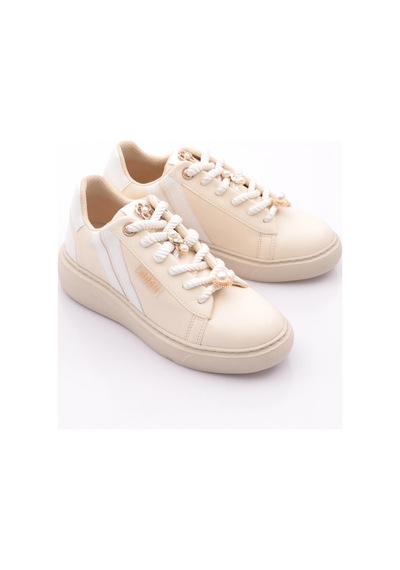 Dgn B1008 Kadin Aksesuarli Sneakers Ayakkabi Bej Beyaz