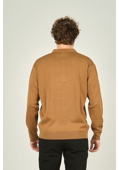 Ateş Triko Erkek Polo Yaka Düğmeli Yün Kazak 6091023 Camel Camel