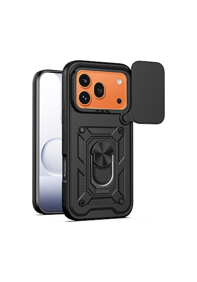 Maks Technology Honor 600 Pro 5g Kılıf Magnetik Standlı Kamera Korumalı Mkst Sürgülü Vega Kapak - Siyah